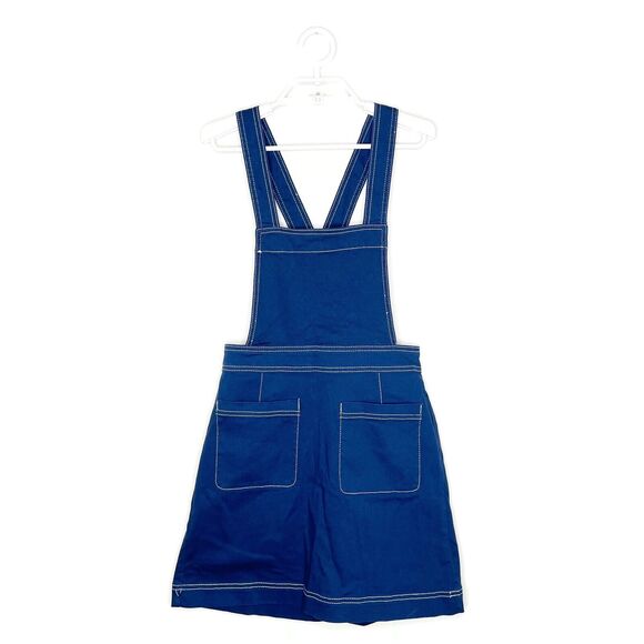 MODCLOTH Women's Blue Pinafore Overall Bib Dress Large Pockets Sz 6 NEW - Picture 1 of 7